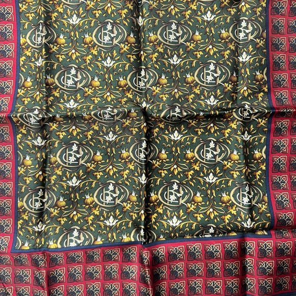 CHRISTIAN DIOR: Multicolor, 100% Silk Logo Scarf 17" x 17". #1326 - Picture 4 of 6